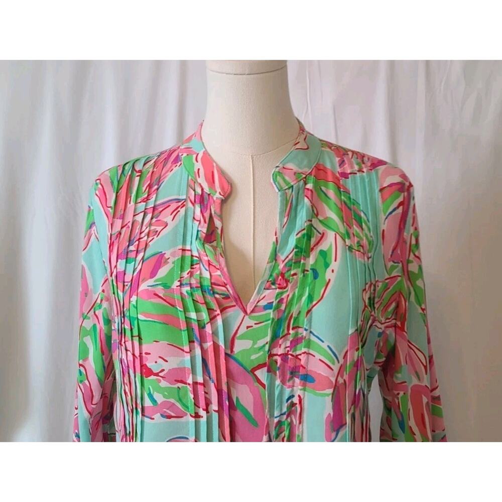 New Lilly Pulitzer In The Villas Floral Dorothy Pintuck Blouse Top Small - Picture 3 of 6